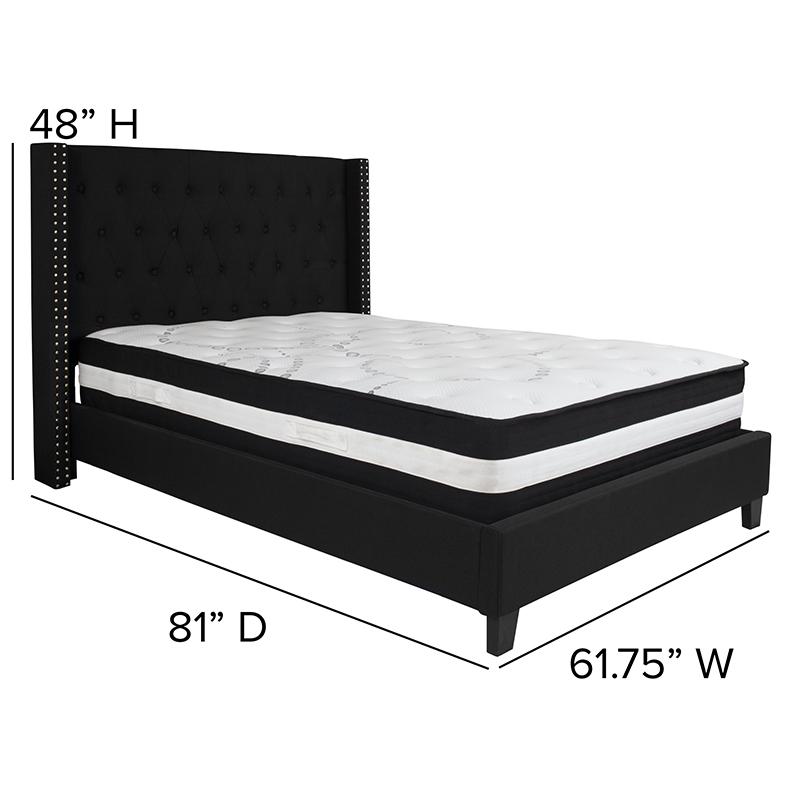 Full Size Platform Bed in Black Fabric with Pocket Spring Mattress. Picture 3