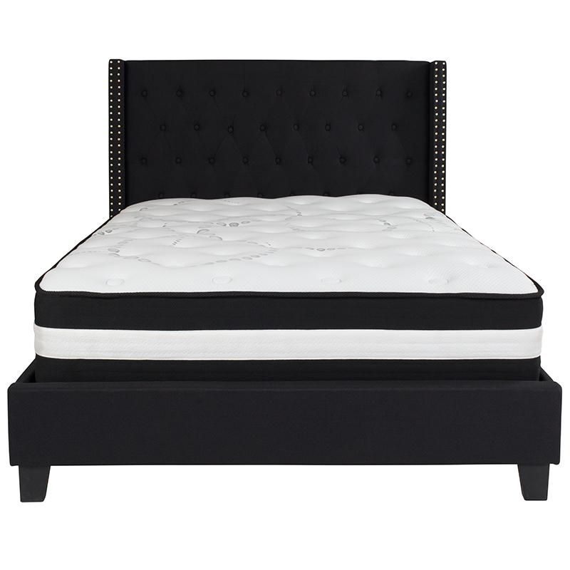 Full Size Platform Bed in Black Fabric with Pocket Spring Mattress. Picture 2
