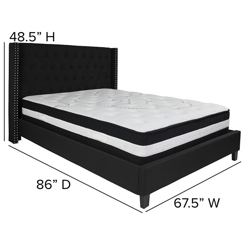 Queen Size Platform Bed in Black Fabric with Pocket Spring Mattress. Picture 4