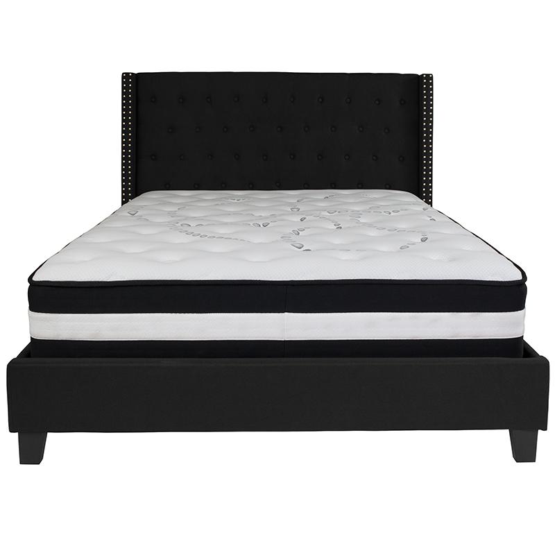 Queen Size Platform Bed in Black Fabric with Pocket Spring Mattress. Picture 3