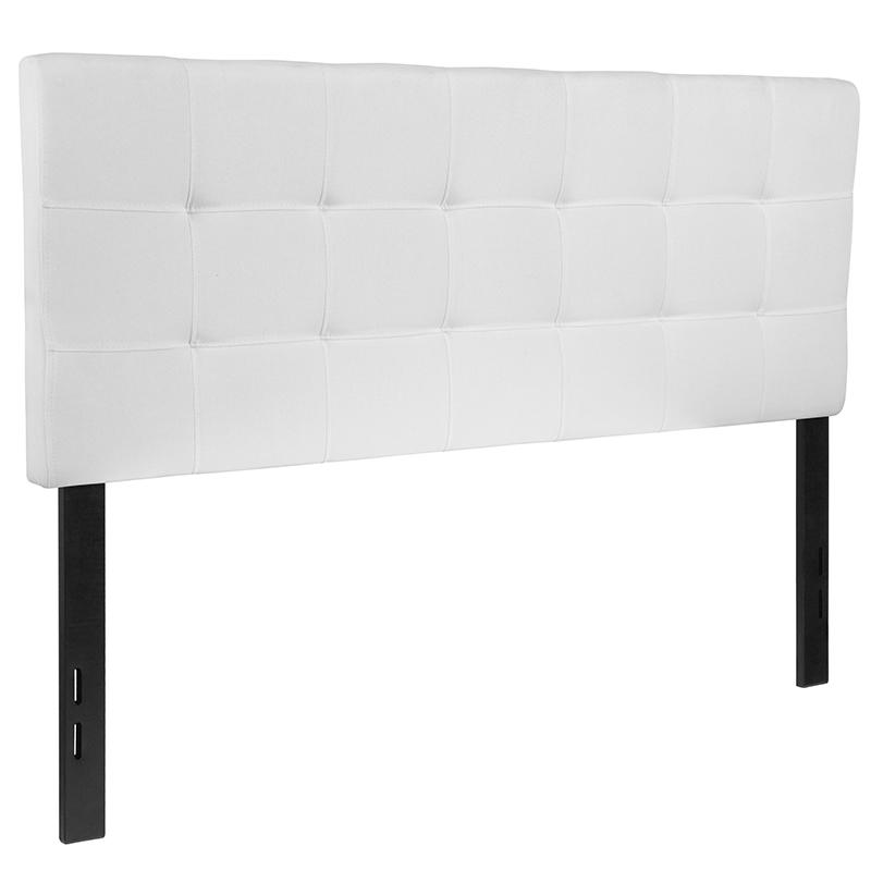 Tufted Upholstered Full Size Headboard in White Fabric. Picture 2