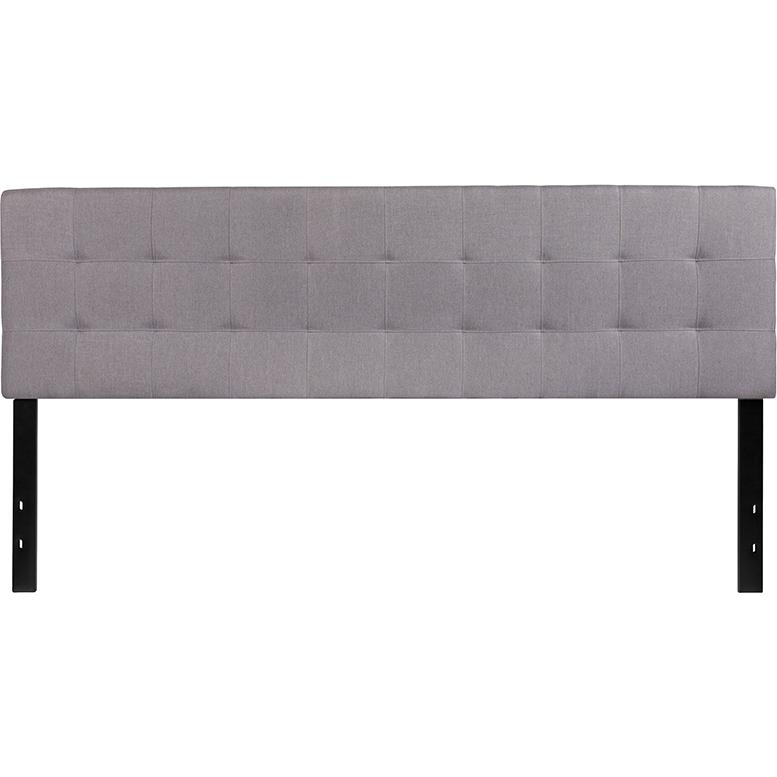 Tufted Upholstered King Size Headboard in Light Gray Fabric. Picture 2