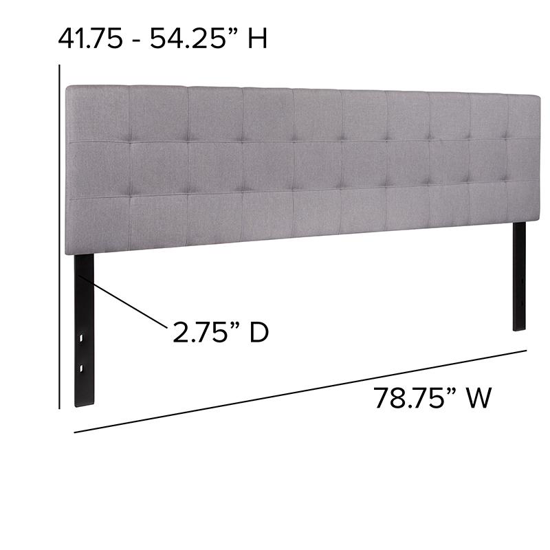Bedford Tufted Upholstered King Size Headboard in Light Gray Fabric. Picture 3