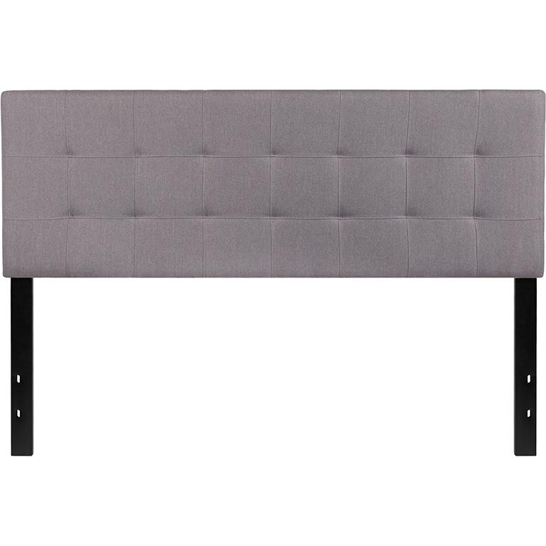 Tufted Upholstered Queen Size Headboard in Light Gray Fabric. Picture 2