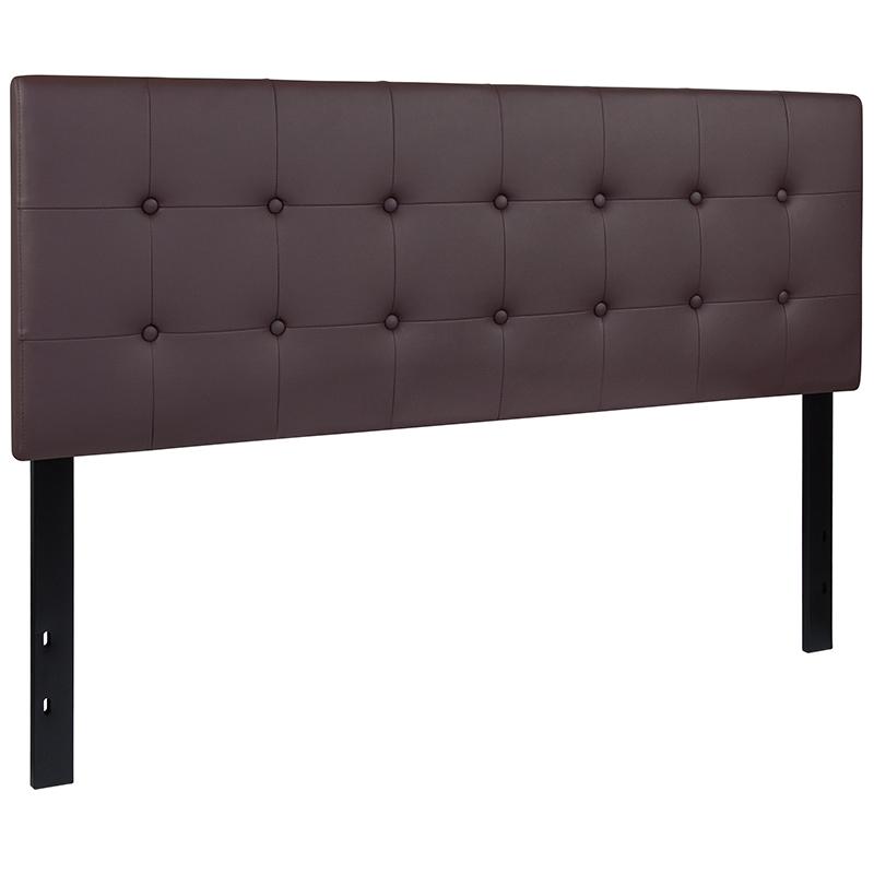 Lennox Tufted Upholstered Queen Size Headboard in Brown Vinyl. Picture 2