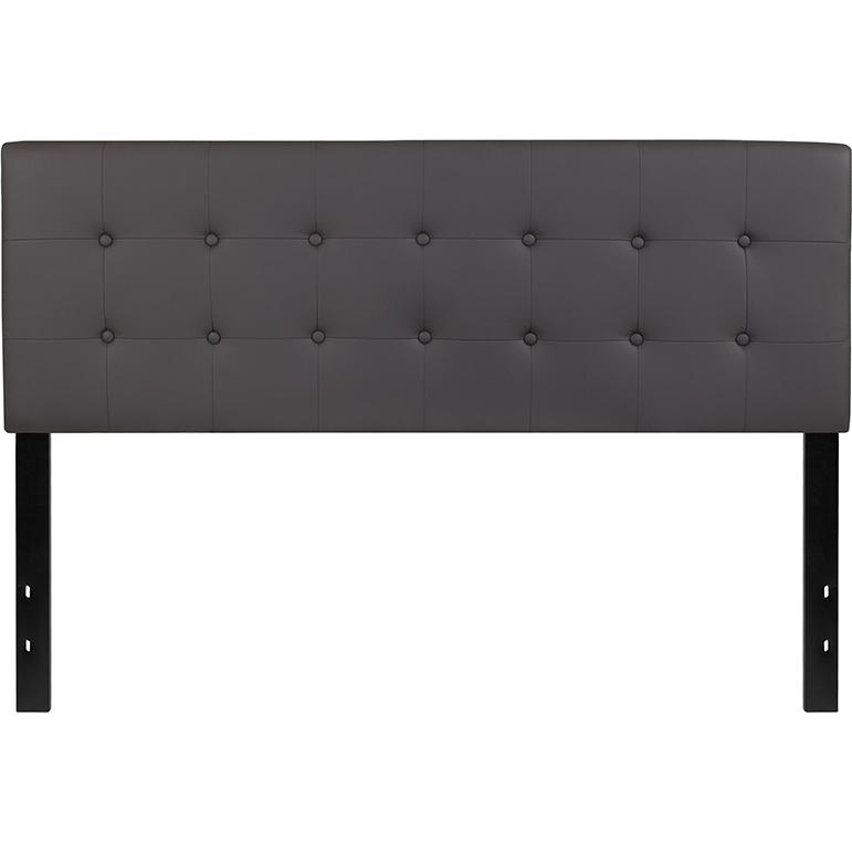 Tufted Upholstered Queen Size Headboard in Gray Vinyl. Picture 2