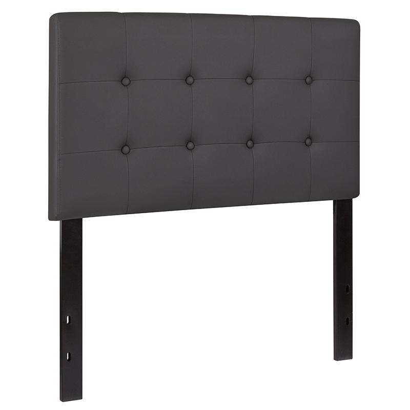 Tufted Upholstered Twin Size Headboard in Gray Vinyl. Picture 2