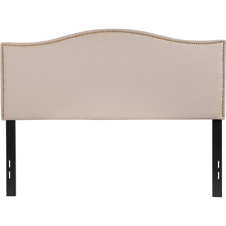 Lexington Upholstered Full Size Headboard with Accent Nail Trim in Beige Fabric. Picture 2