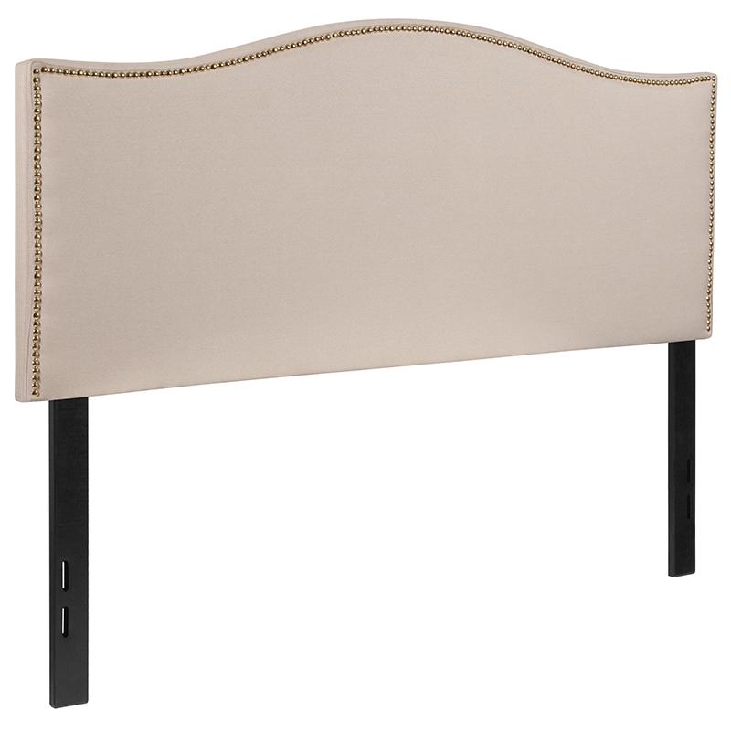 Lexington Upholstered Full Size Headboard with Accent Nail Trim in Beige Fabric. Picture 3