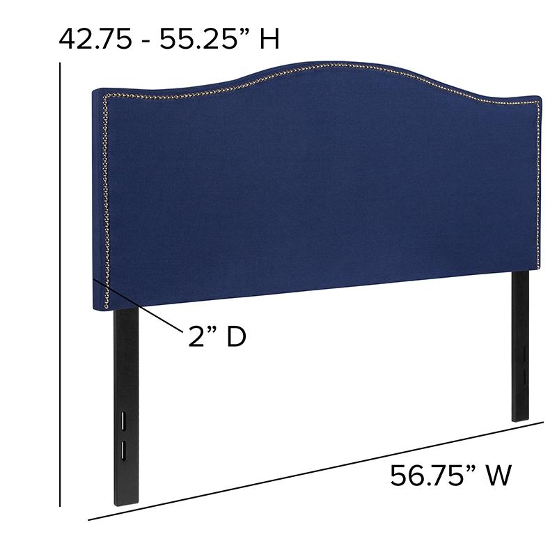 Upholstered Full Size Headboard with Accent Nail Trim in Navy Fabric. Picture 3
