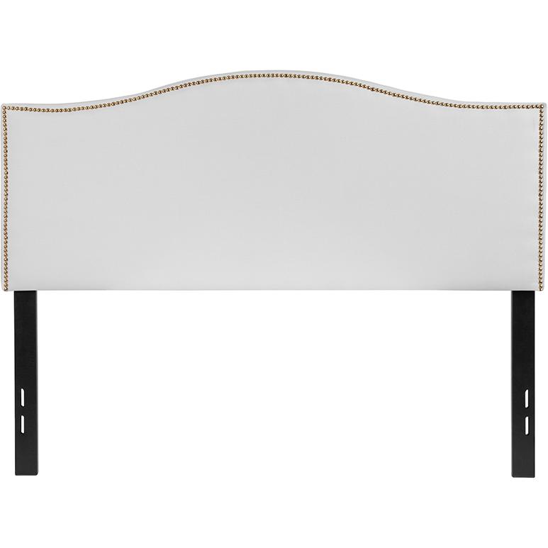 Lexington Upholstered Full Size Headboard with Accent Nail Trim in White Fabric. Picture 1