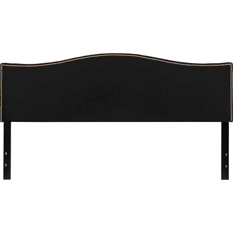 Lexington Upholstered King Size Headboard with Accent Nail Trim in Black Fabric. The main picture.