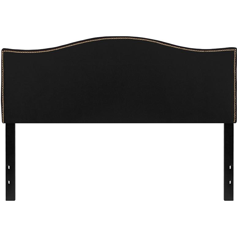 Lexington Upholstered Queen Size Headboard with Accent Nail Trim in Black Fabric. Picture 2