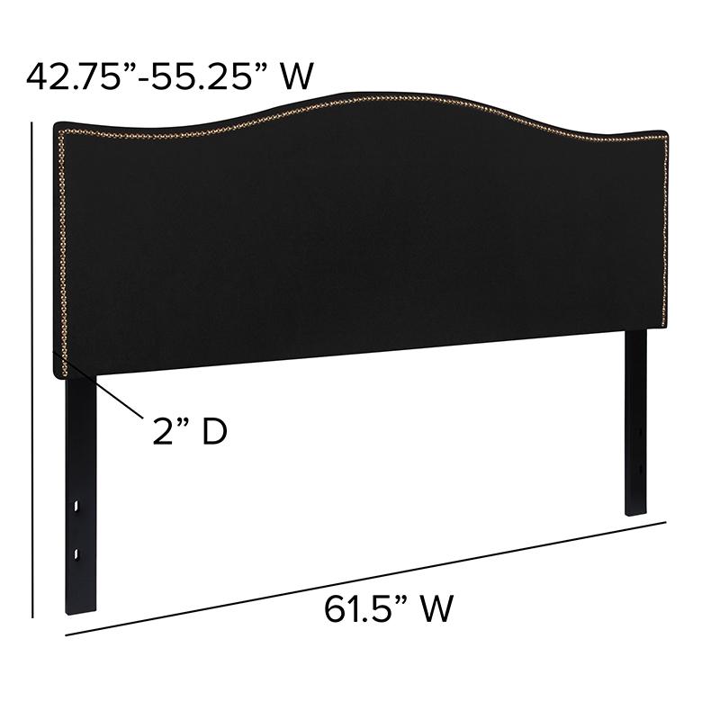 Lexington Upholstered Queen Size Headboard with Accent Nail Trim in Black Fabric. Picture 4