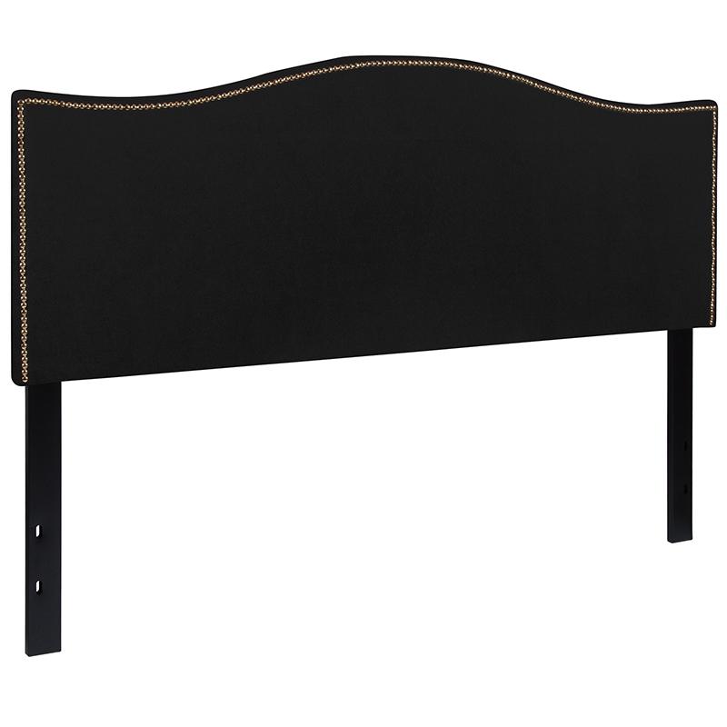 Lexington Upholstered Queen Size Headboard with Accent Nail Trim in Black Fabric. Picture 3