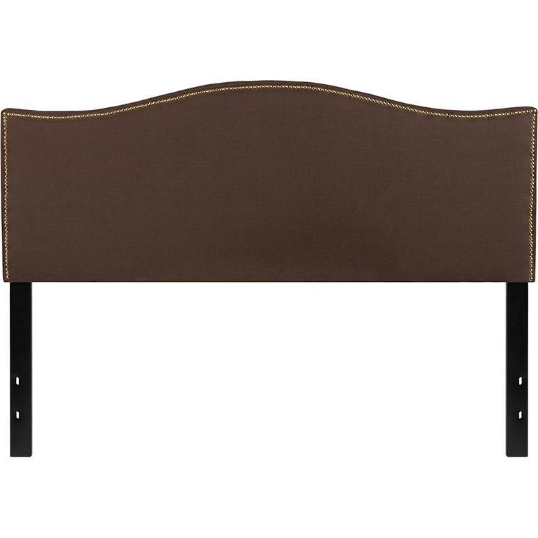 Lexington Upholstered Queen Size Headboard with Accent Nail Trim in Dark Brown Fabric. Picture 2