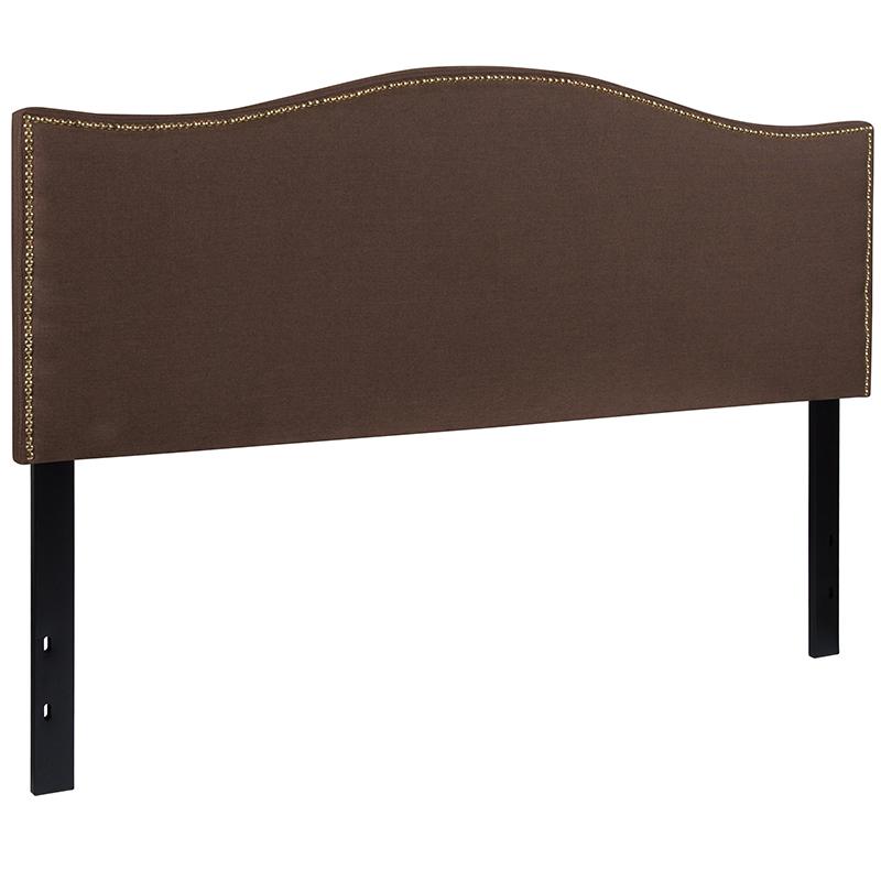 Lexington Upholstered Queen Size Headboard with Accent Nail Trim in Dark Brown Fabric. Picture 3