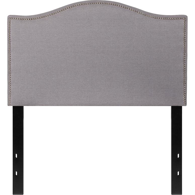 Lexington Upholstered Twin Size Headboard with Accent Nail Trim in Light Gray Fabric. Picture 1