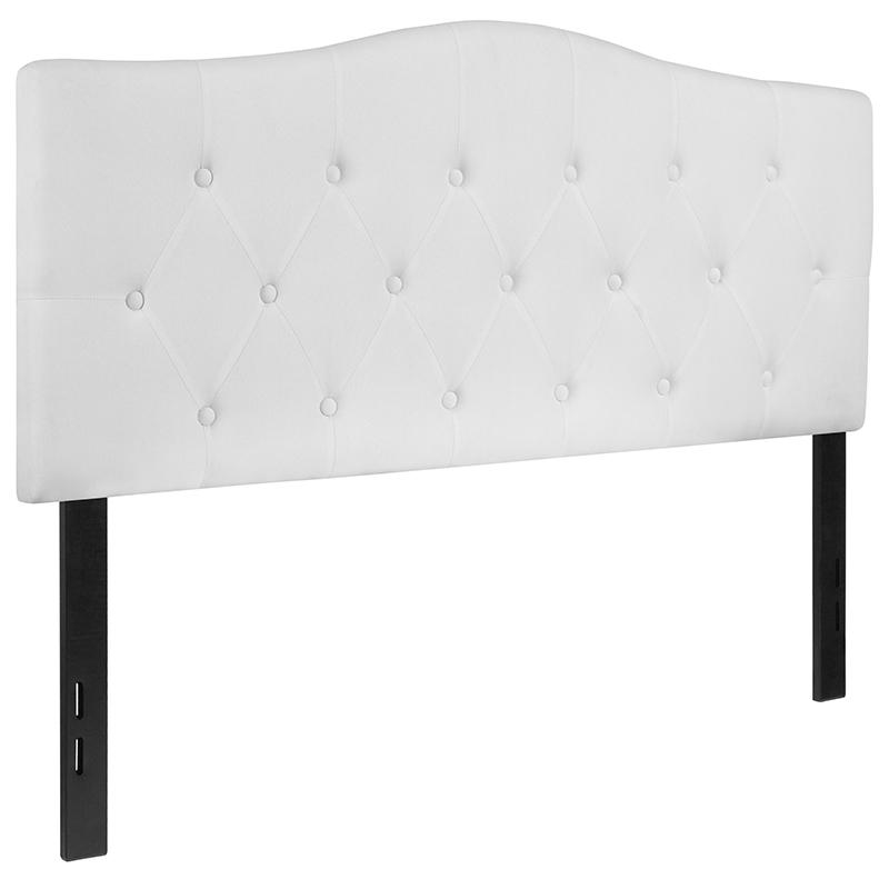 Tufted Upholstered Full Size Headboard in White Fabric. Picture 1