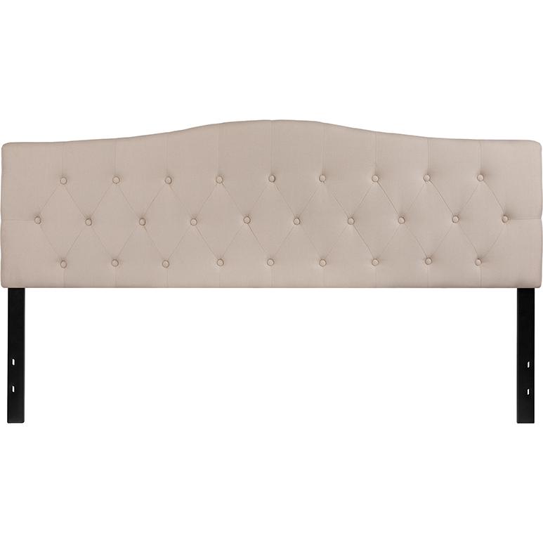 Cambridge Tufted Upholstered King Size Headboard in Beige Fabric. Picture 2