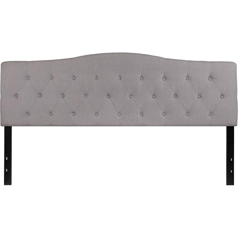 Cambridge Tufted Upholstered King Size Headboard in Light Gray Fabric. Picture 2