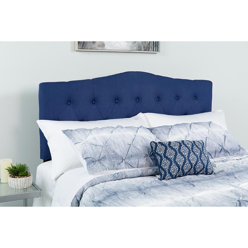 Tufted Upholstered King Size Headboard in Navy Fabric. Picture 1