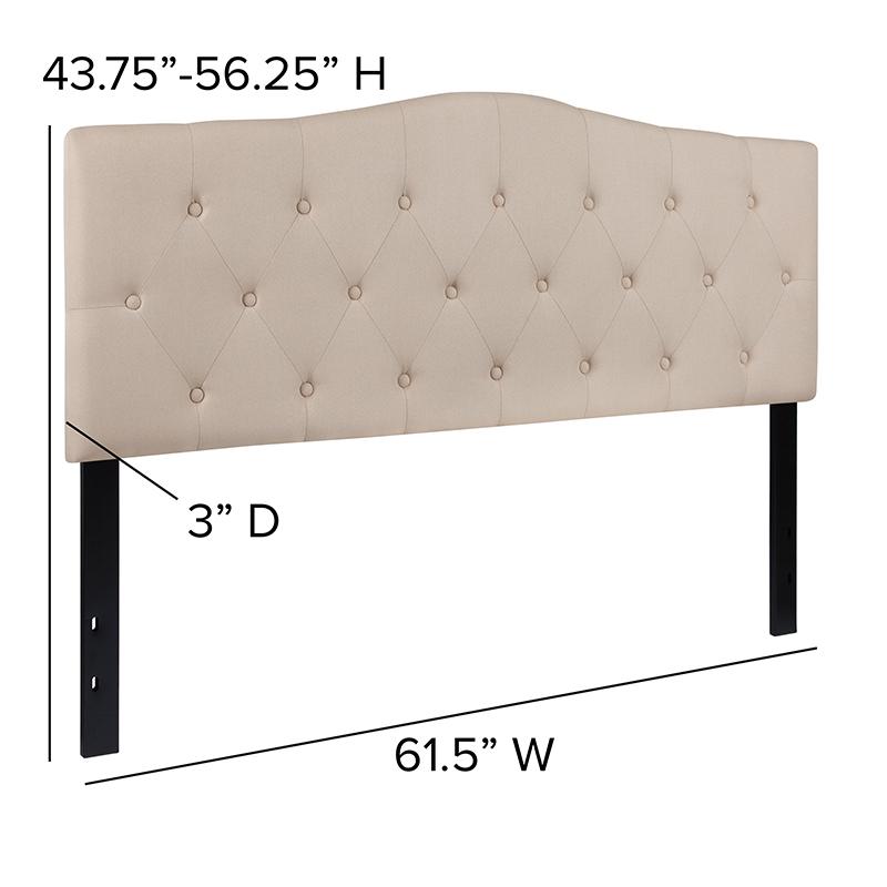 Cambridge Tufted Upholstered Queen Size Headboard in Beige Fabric. Picture 3