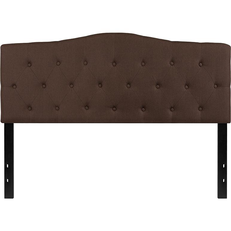 Tufted Upholstered Queen Size Headboard in Dark Brown Fabric. Picture 2