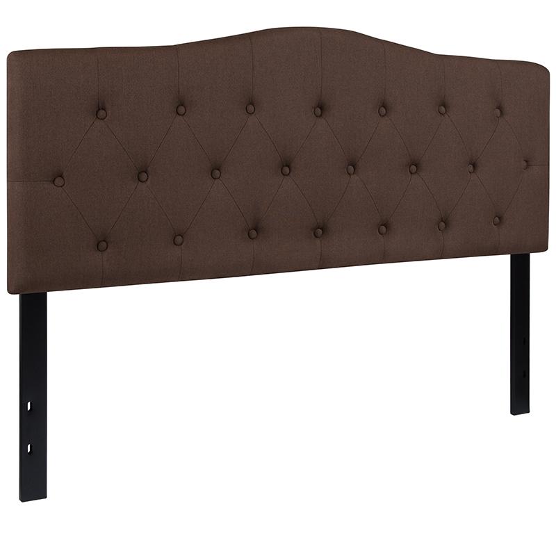 Tufted Upholstered Queen Size Headboard in Dark Brown Fabric. Picture 3