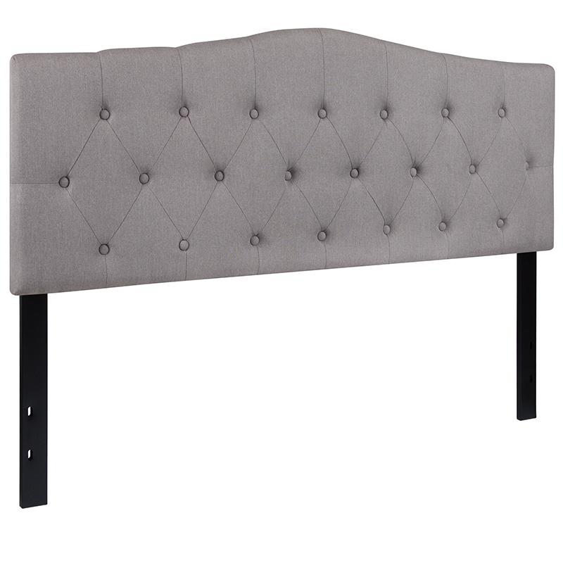 Cambridge Tufted Upholstered Queen Size Headboard in Light Gray Fabric. Picture 3