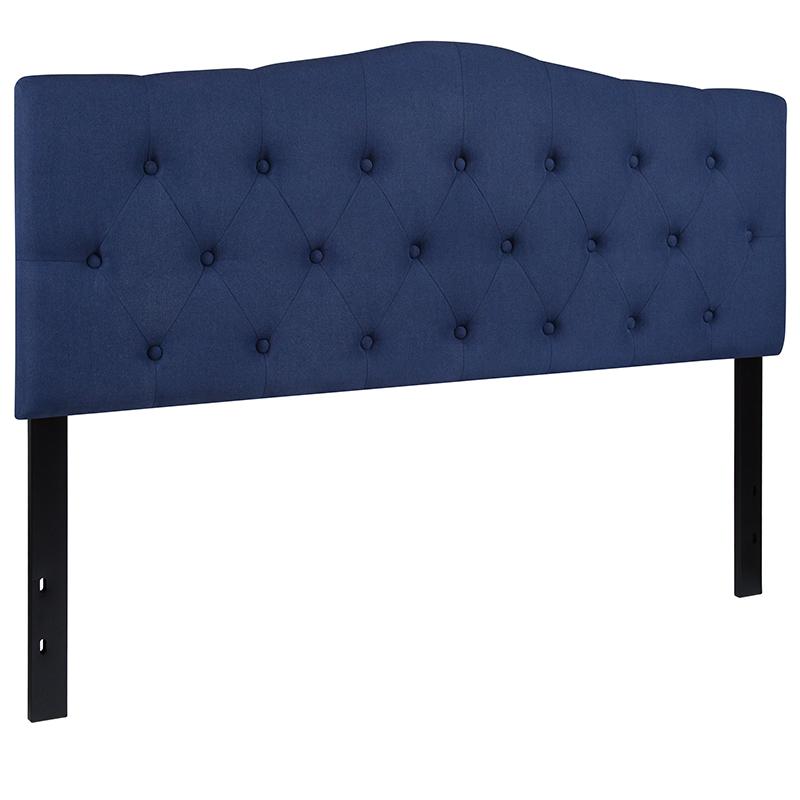 Cambridge Tufted Upholstered Queen Size Headboard in Navy Fabric. Picture 3