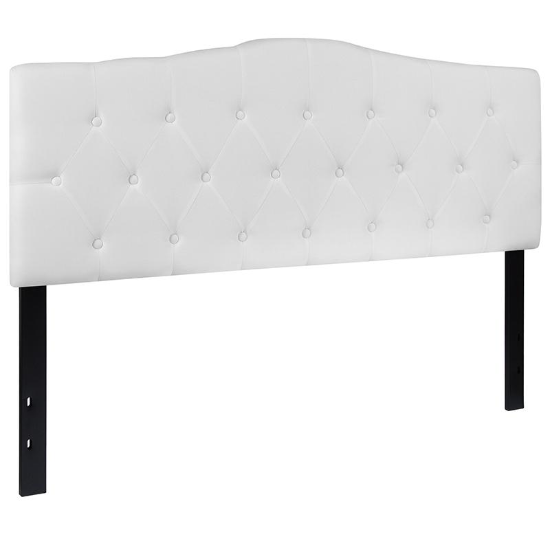 Cambridge Tufted Upholstered Queen Size Headboard in White Fabric. Picture 4