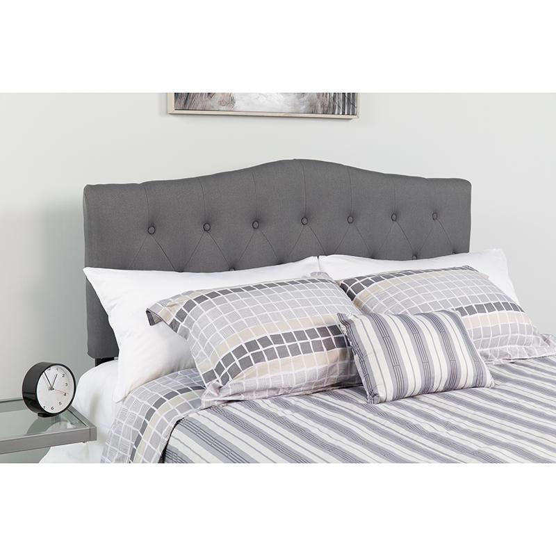 Tufted Upholstered Twin Size Headboard in Dark Gray Fabric. Picture 1