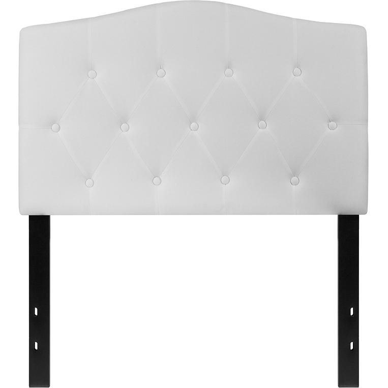 Tufted Upholstered Twin Size Headboard in White Fabric. Picture 3