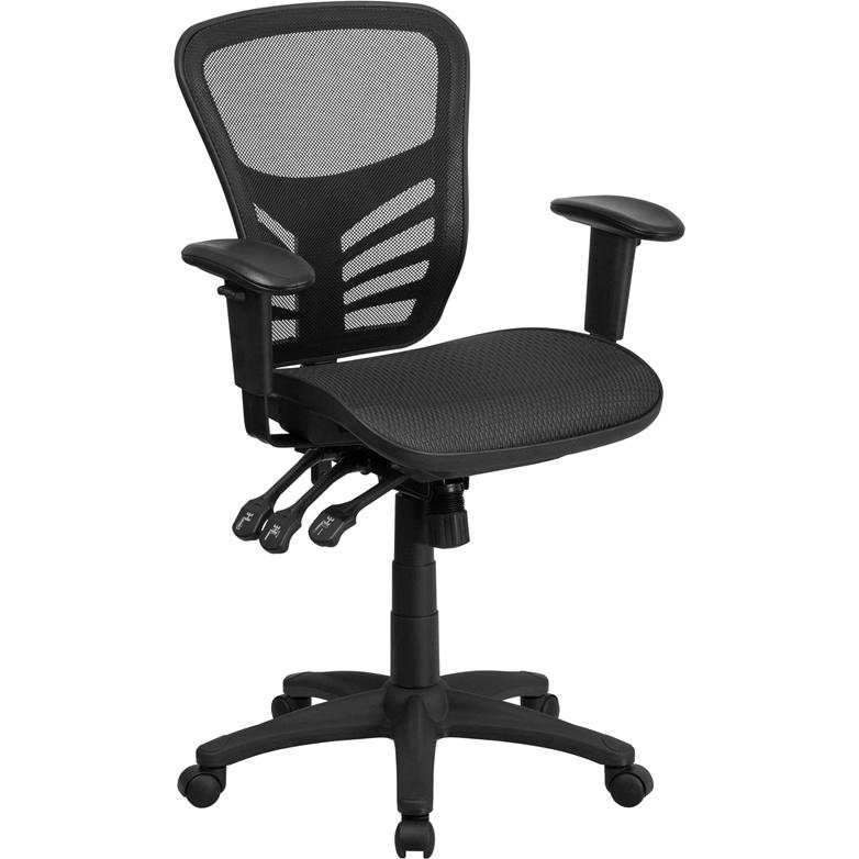 Mid-Back Black Mesh Multifunction Executive Swivel Office Chair. Picture 1