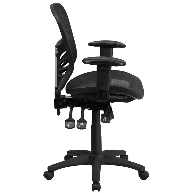 Mid-Back Black Mesh Multifunction Executive Swivel Office Chair. Picture 2