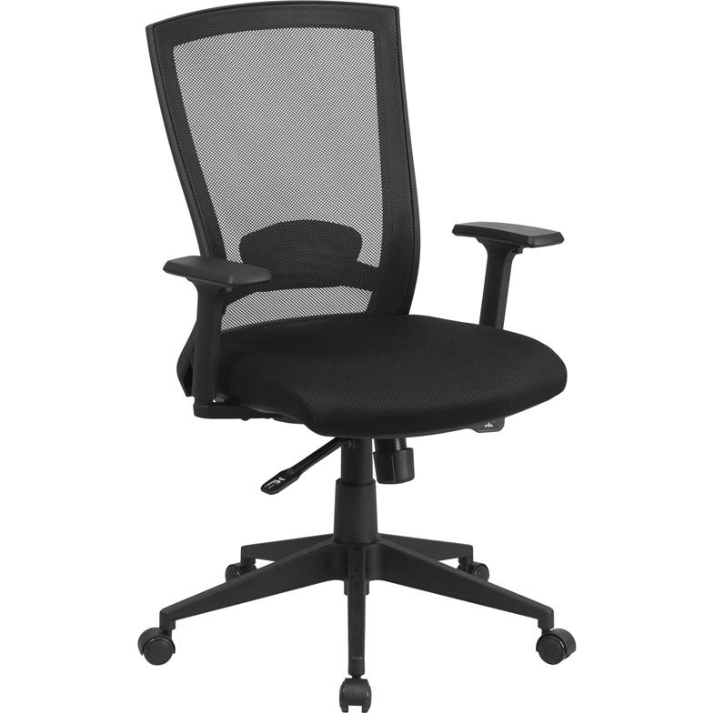 Mid-Back Black Mesh Executive Swivel Office Chair Angle Adjustment and Arms. Picture 1