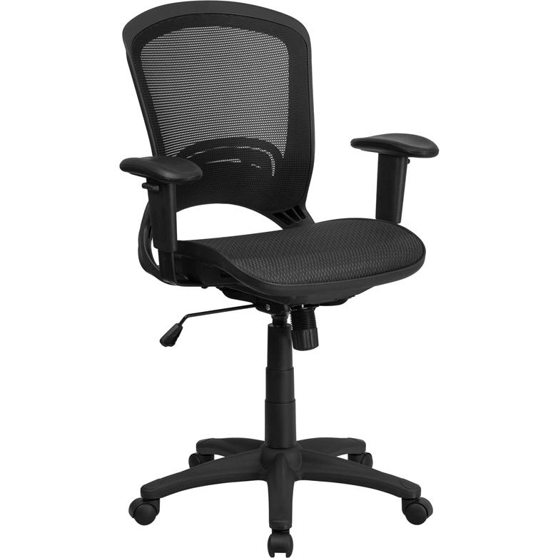 Mid-Back Transparent Black Mesh Executive Swivel Office Chair with Adjustable Arms. Picture 1