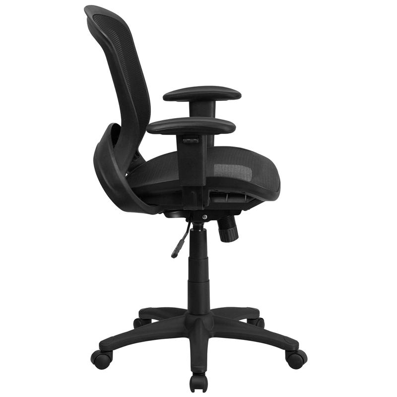 Mid-Back Transparent Black Mesh Executive Swivel Office Chair with Adjustable Arms. Picture 2