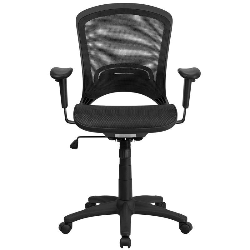 Mid-Back Transparent Black Mesh Executive Swivel Office Chair with Adjustable Arms. Picture 4