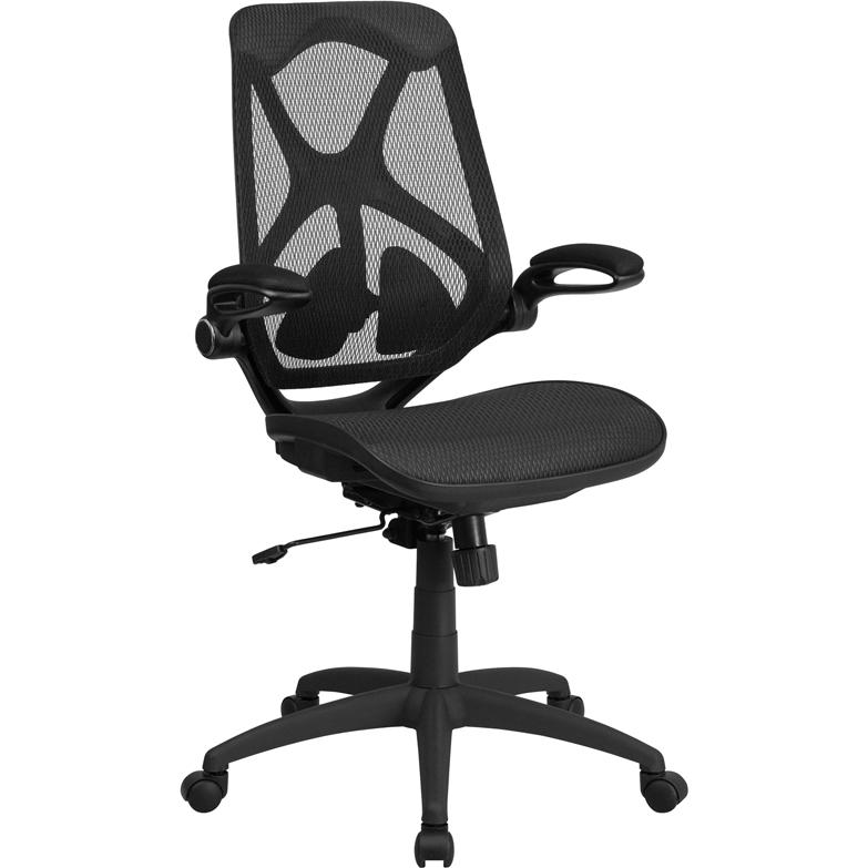 High Back Transparent Black Mesh Executive Ergonomic Office Chair with Adjustable Lumbar, 2-Paddle Control & Flip-Up Arms. The main picture.