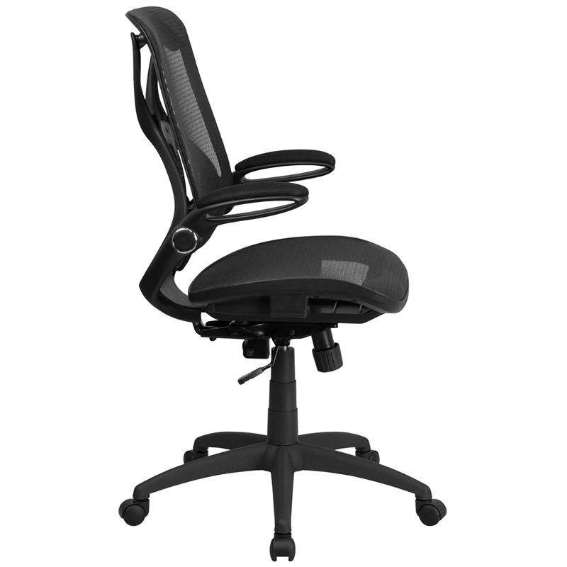 High Back Transparent Black Mesh Executive Ergonomic Office Chair with Adjustable Lumbar, 2-Paddle Control & Flip-Up Arms. Picture 2