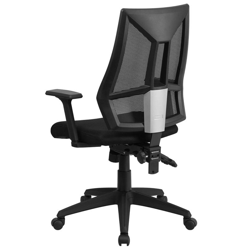 High Back Black Mesh Multifunction Swivel Task Office Chair with Adjustable Arms. Picture 3