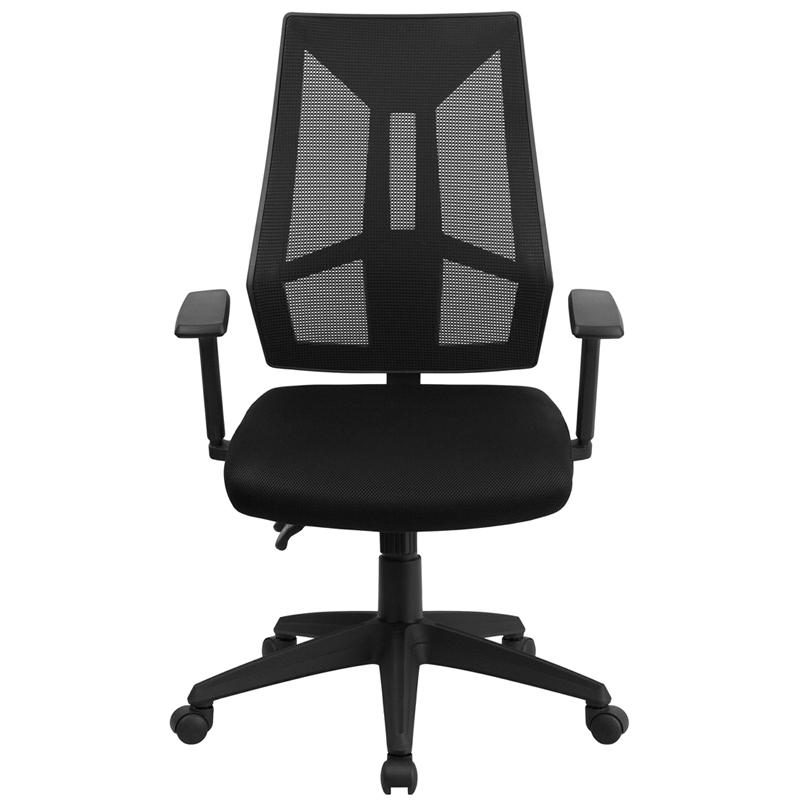 High Back Black Mesh Multifunction Swivel Task Office Chair with Adjustable Arms. Picture 4