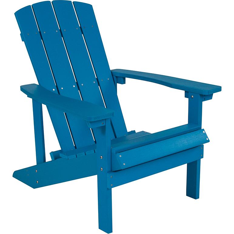 Commercial All-Weather Poly Resin Wood Adirondack Chair in Blue. Picture 1