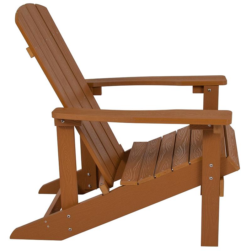 Commercial All-Weather Poly Resin Wood Adirondack Chair in Teak. Picture 2