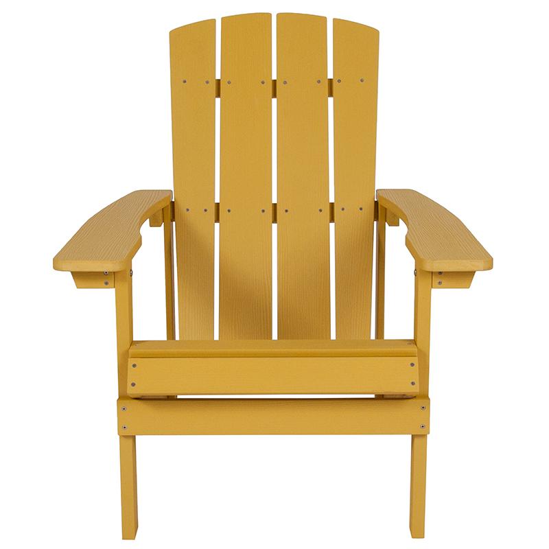 Commercial All-Weather Poly Resin Wood Adirondack Chair in Yellow. Picture 4
