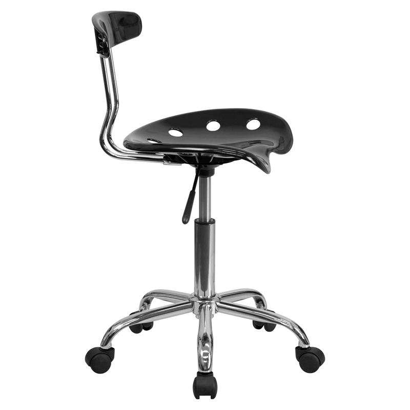 Vibrant Black and Chrome Swivel Task Office Chair with Tractor Seat. Picture 2