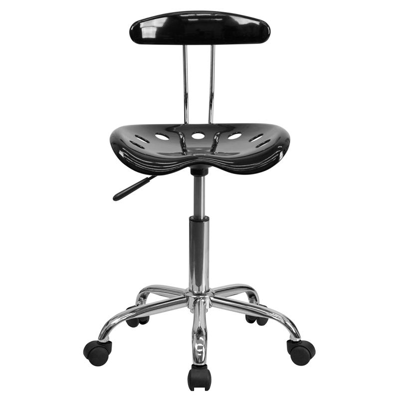 Vibrant Black and Chrome Swivel Task Office Chair with Tractor Seat. Picture 4