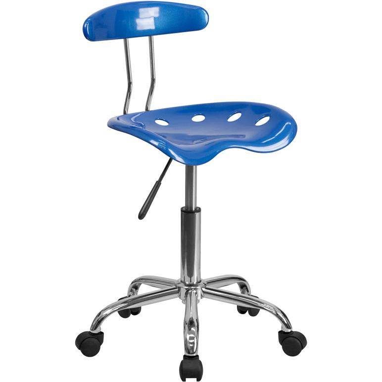 Vibrant Bright Blue and Chrome Swivel Task Office Chair with Tractor Seat. Picture 1